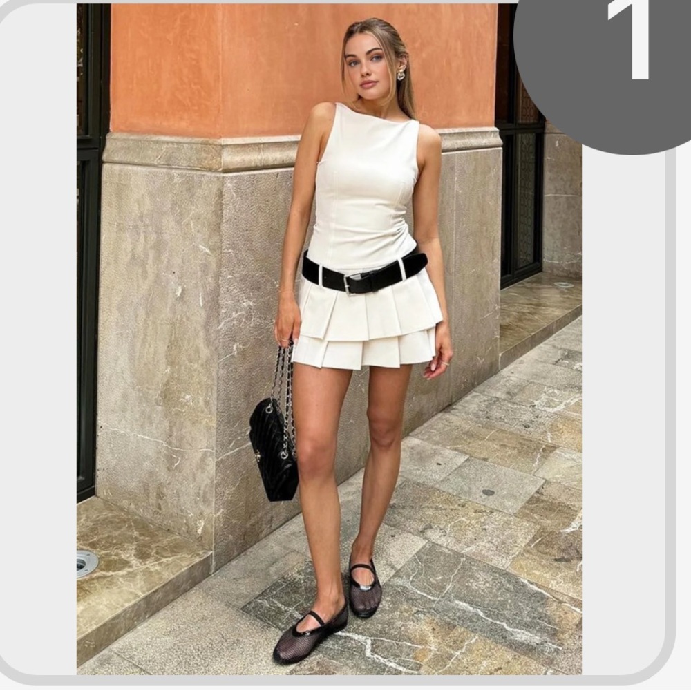 Pleated Sleeveless Short Dress with Belt